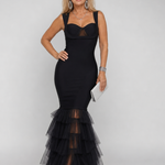 Penna | Sleeveless Tiered Tulle Hem Maxi Dress