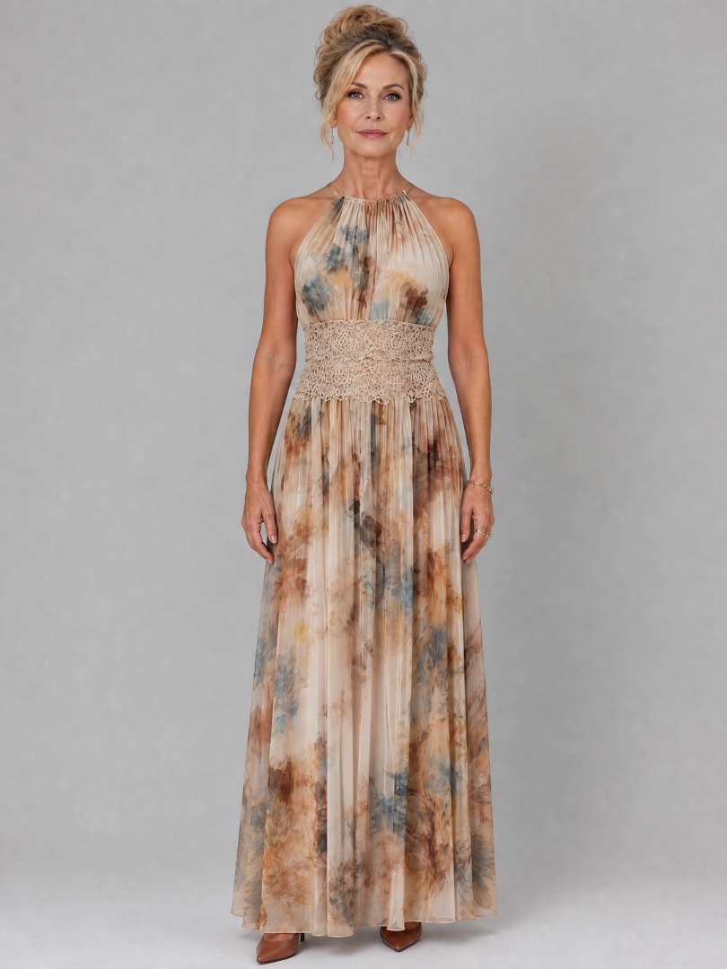 Callawynne | Halter Neck Lace Waist Maxi Dress