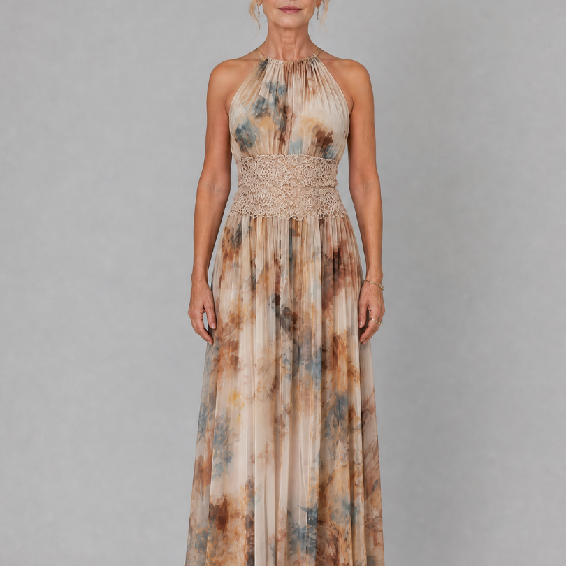 Callawynne | Halter Neck Lace Waist Maxi Dress