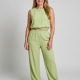 Nevine | Sleeveless Crew Neck Elastic Waist Leg Pants Set