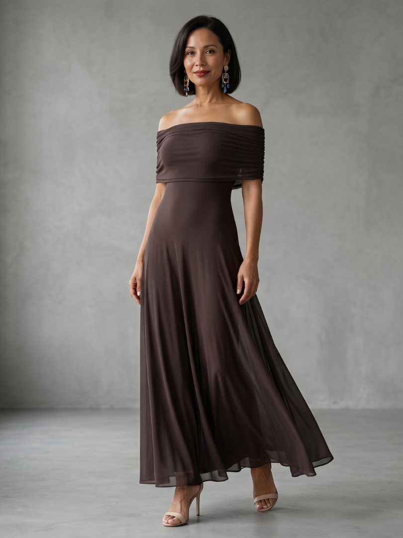 Vidabeth | Off Shoulder Draped Midi Dress
