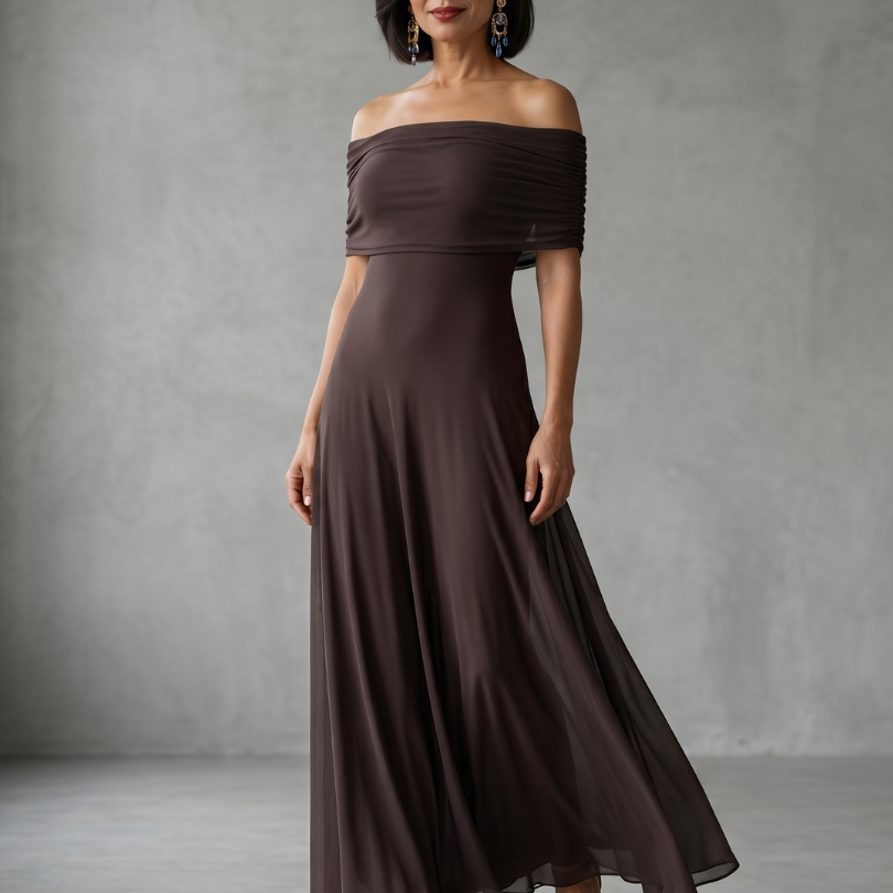 Vidabeth | Off Shoulder Draped Midi Dress
