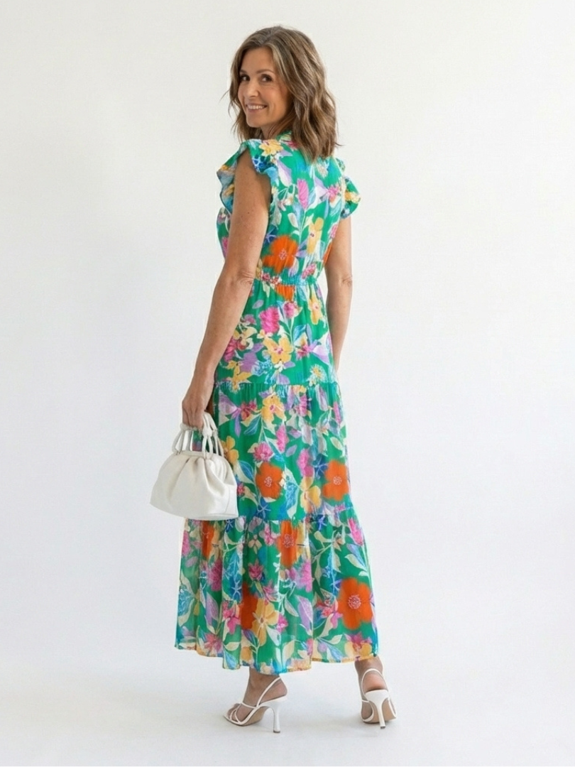 Corlette | Floral V-Neck Tiered Midi Dress