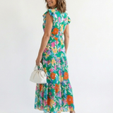 Corlette | Floral V-Neck Tiered Midi Dress