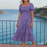 Serrina | Floral Smocked Square Neck Midi Dress