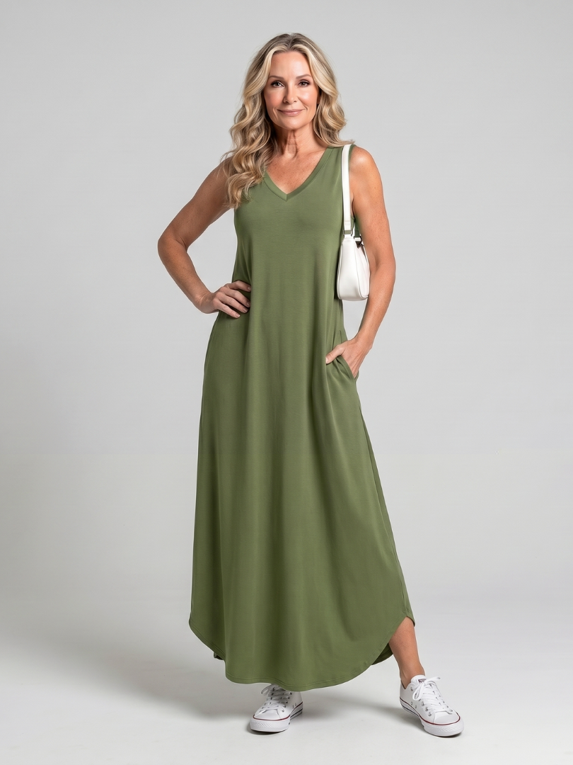 Tesmarie | Sleeveless Tropical Leaf Print Midi Dress