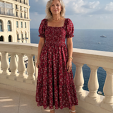 Serrina | Floral Smocked Square Neck Midi Dress