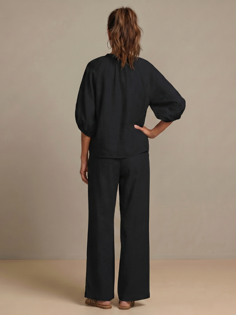 Halrin | Zip Front Blouson Top Wide Leg Set