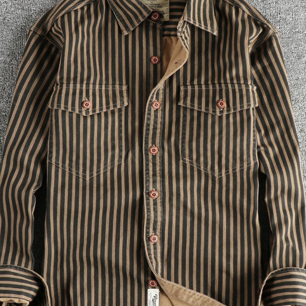 Noah | Men Washed Striped Shirt Loose Fit Long Sleeve Blouse