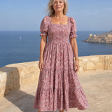 Serrina | Floral Smocked Square Neck Midi Dress