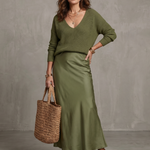 Lunwyn | Bias Fall Satin Skirt Knit Layer Set