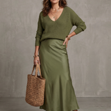 Lunwyn | Bias Fall Satin Skirt Knit Layer Set