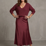 Lunwyn | Bias Fall Satin Skirt Knit Layer Set