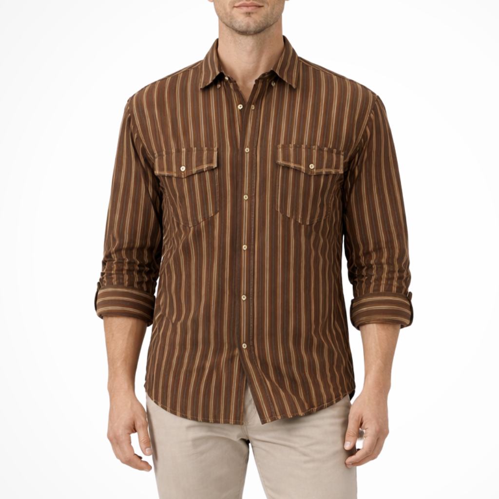 Noah | Men Washed Striped Shirt Loose Fit Long Sleeve Blouse