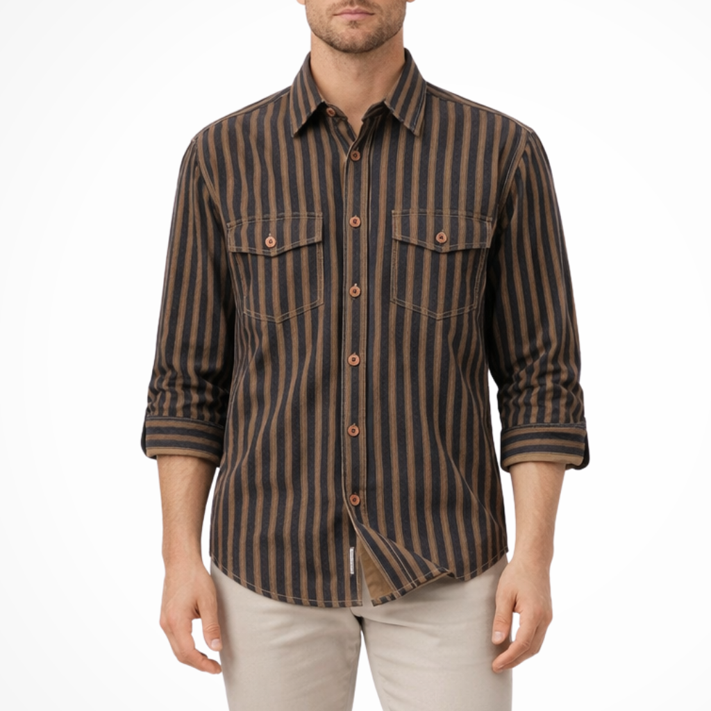 Noah | Men Washed Striped Shirt Loose Fit Long Sleeve Blouse