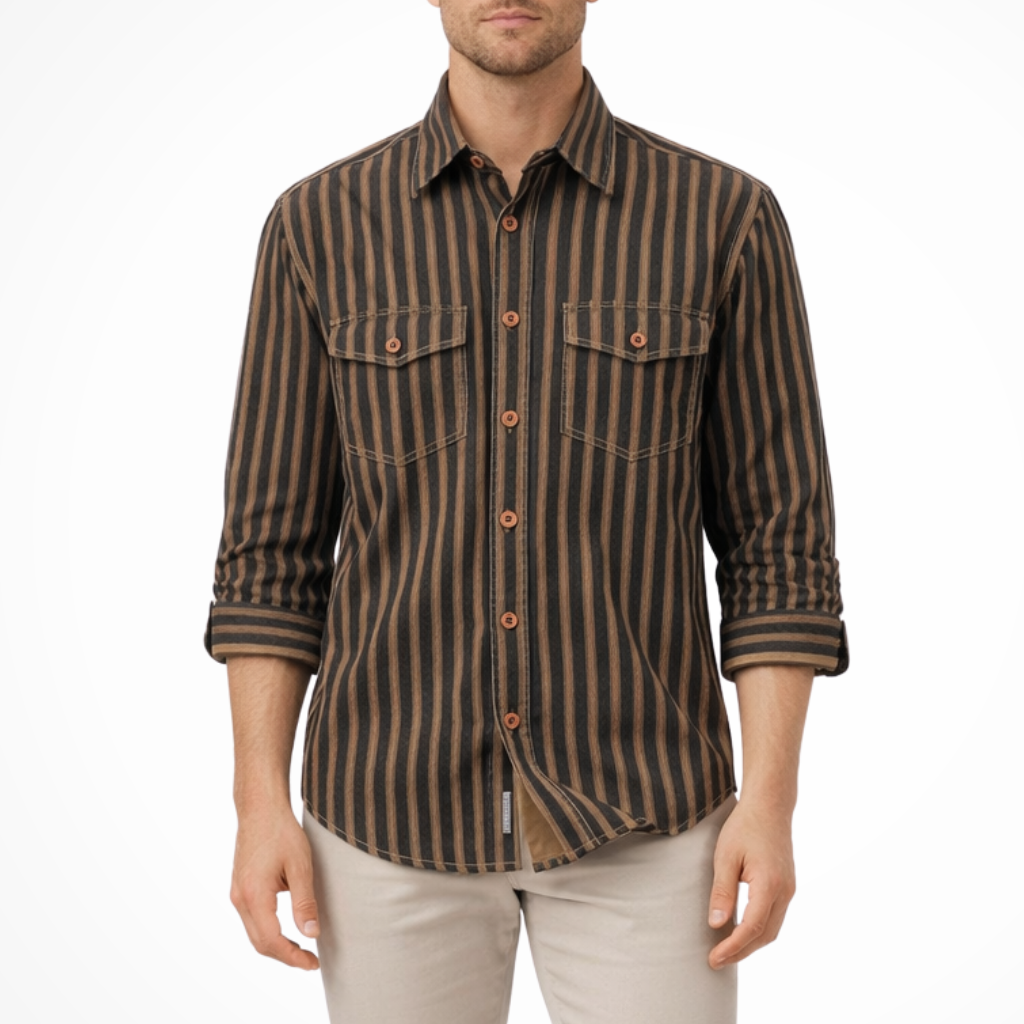 Noah | Men Washed Striped Shirt Loose Fit Long Sleeve Blouse