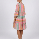 Larsia | Geometric Print V Neck Tiered Knee Length Dress