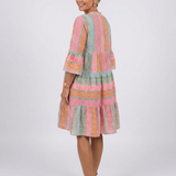 Larsia | Geometric Print V Neck Tiered Knee Length Dress