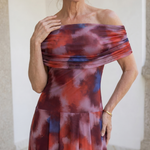 Sennia | Off Shoulder Watercolor Print Flowing Midi Dress
