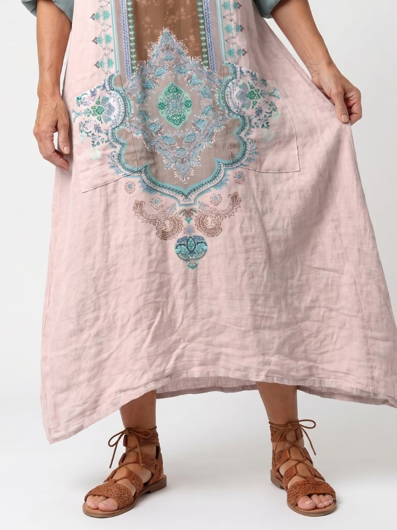 Giada | Embroidered Panel Relaxed Pocket Midi Dress