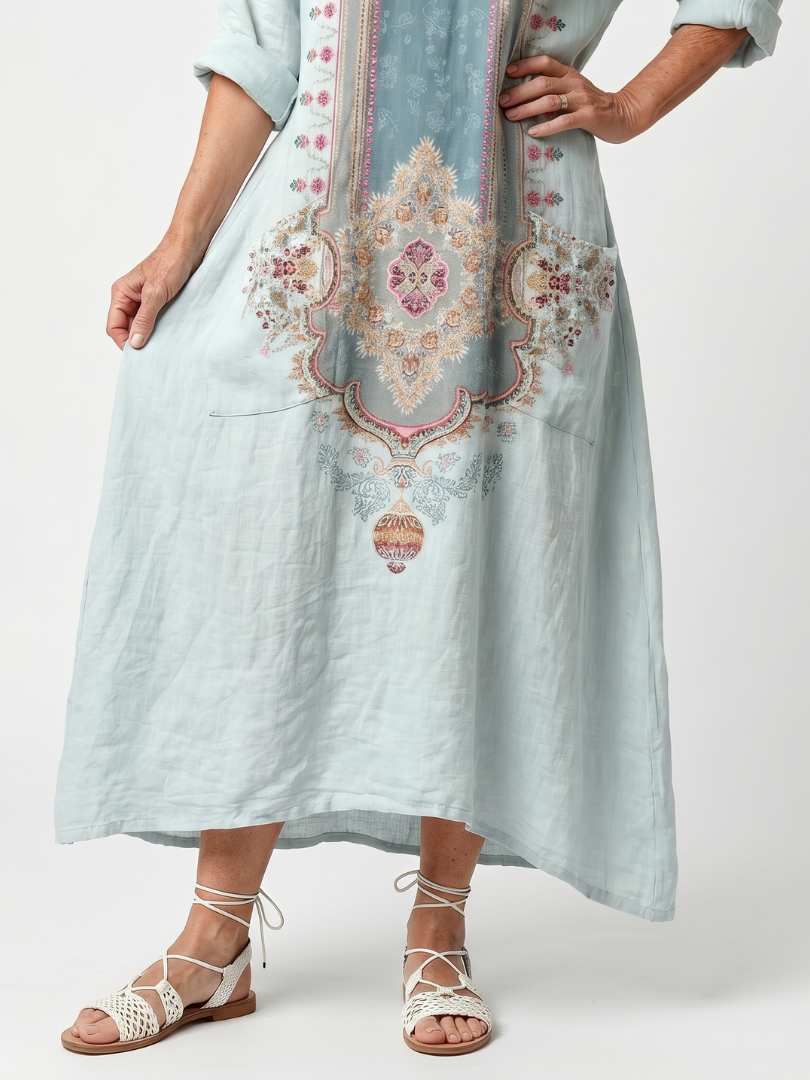 Sennaney | Ornate Panel Embroidered Oversized Pocket Midi Dress