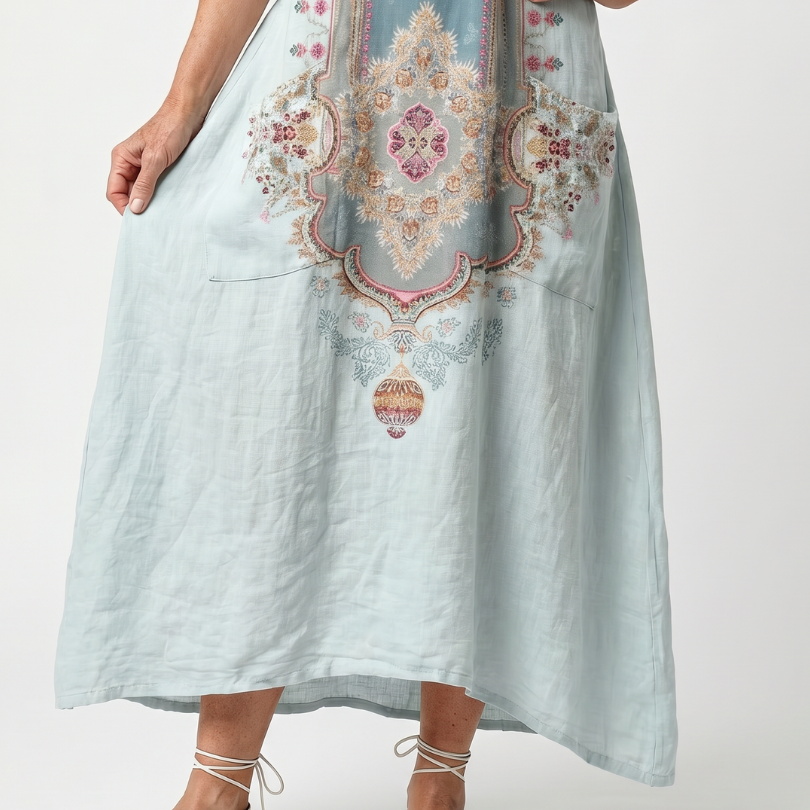 Sennaney | Ornate Panel Embroidered Oversized Pocket Midi Dress