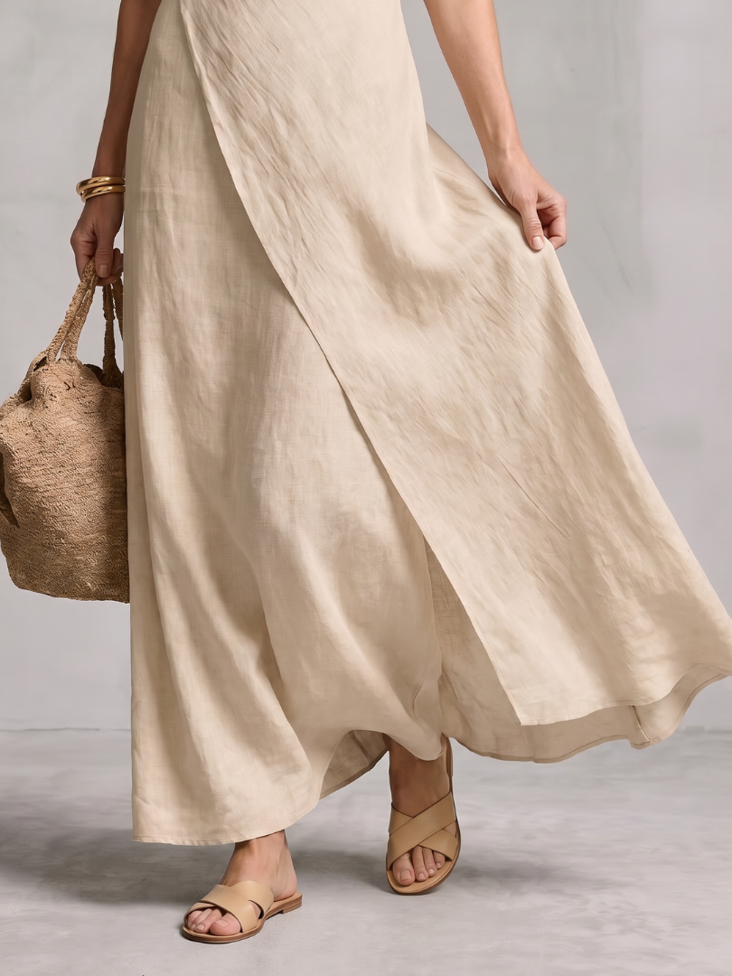 Corthea | Asymmetric Layered Round Neck Maxi Dress