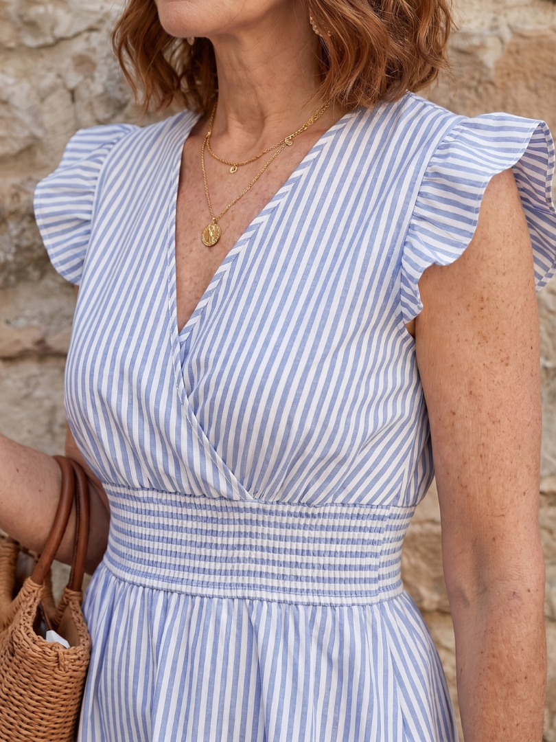 Prura | Stripe Pattern Smocked Waist Mini Dress
