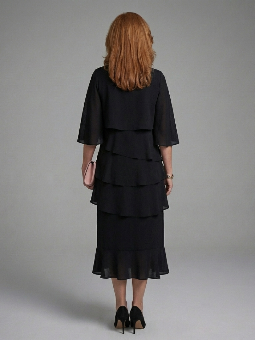 Hilana | Layered Cape Sleeve Midi Dress