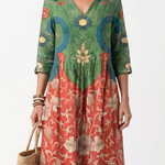 Saffsia | Mixed Print V Neck Pocket Midi Dress