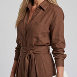 Marenney | Long Sleeve Button Front Wide Leg Jumpsuit