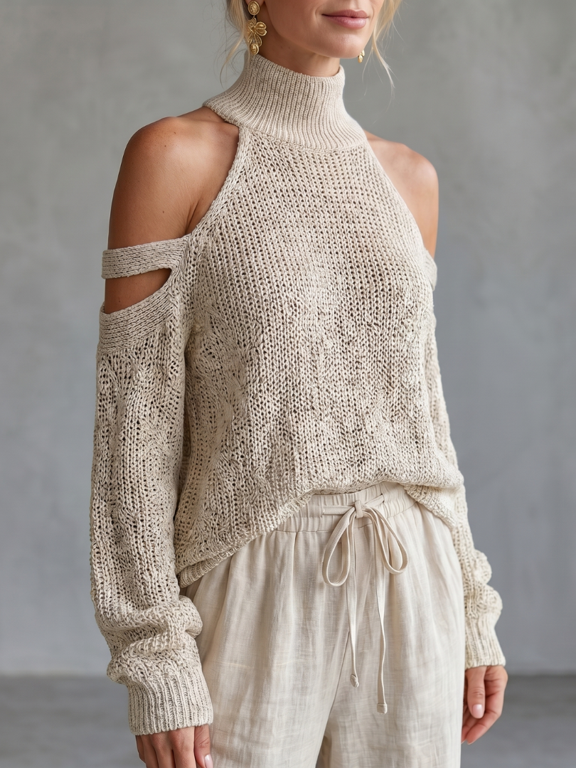 Dahlette | Open Shoulder Knit Top And Wide Leg Pants Set