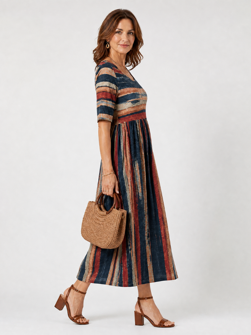 Verarose | One Shoulder Striped Midi Dress