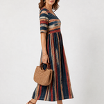 Verarose | One Shoulder Striped Midi Dress