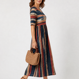 Verarose | One Shoulder Striped Midi Dress