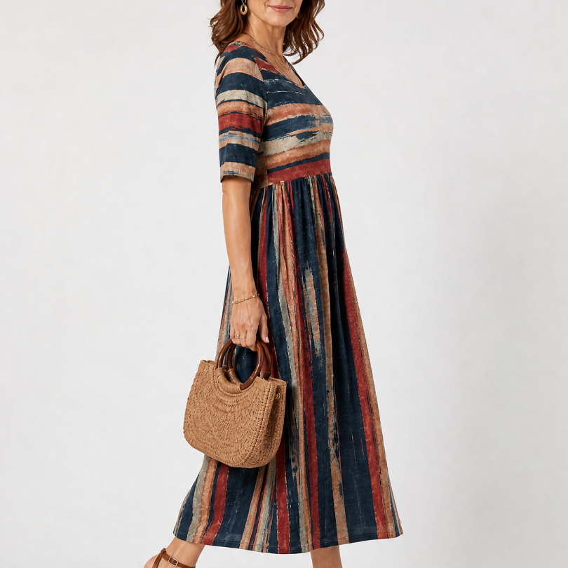 Verarose | One Shoulder Striped Midi Dress