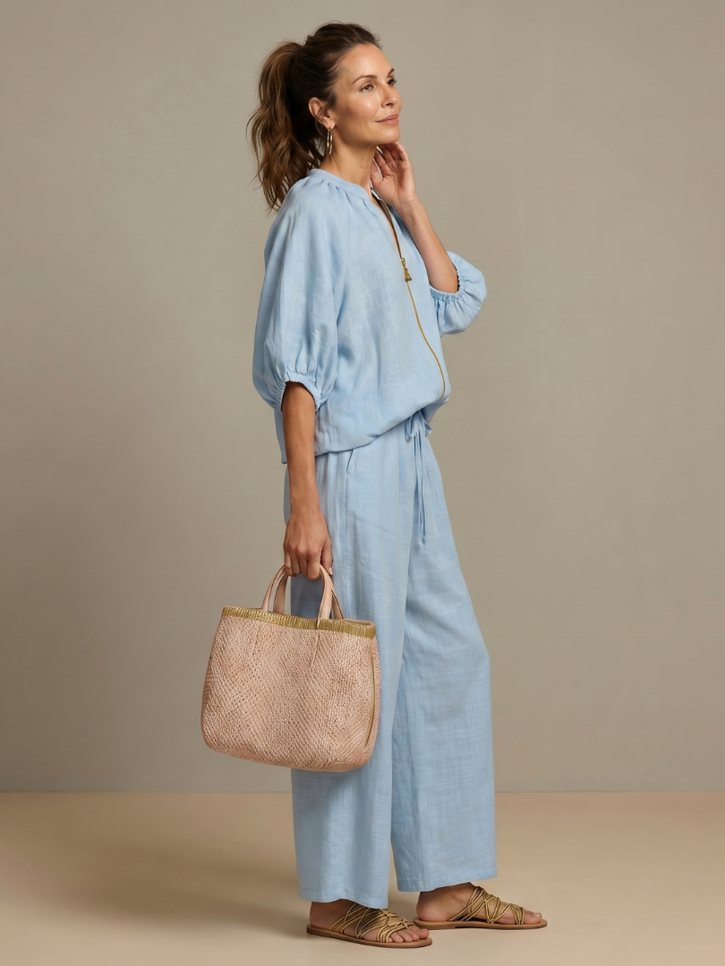 Halrin | Zip Front Blouson Top Wide Leg Set