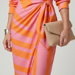 Dahine | Long Sleeve Collared Wrap Stripe Pattern Midi Dress