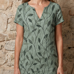 Merine | Leaf Print V Neck Knee Length Dress