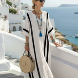 Larbelle | Short Sleeve Color Block Striped Maxi Dress