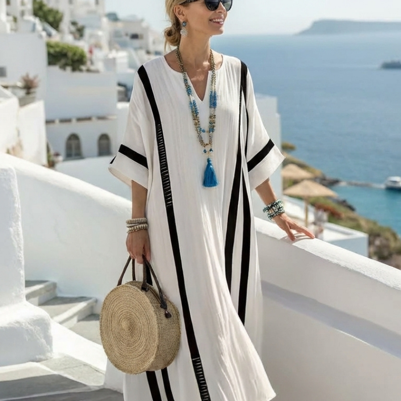 Larbelle | Short Sleeve Color Block Striped Maxi Dress