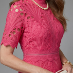 Dalvia | Short Sleeve Eyelet Lace Fitted Waist Midi Dress
