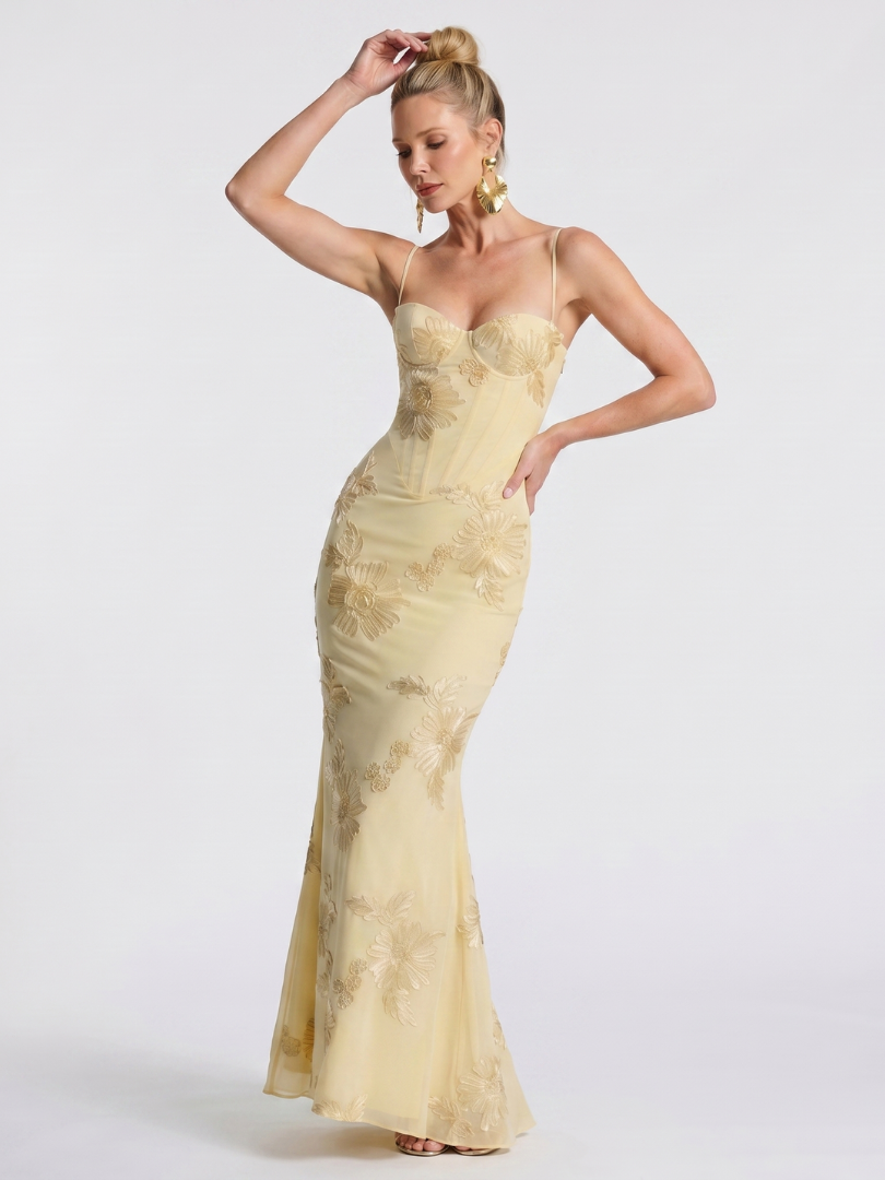 Casmae | Embroidered Strap Fitted Maxi Dress