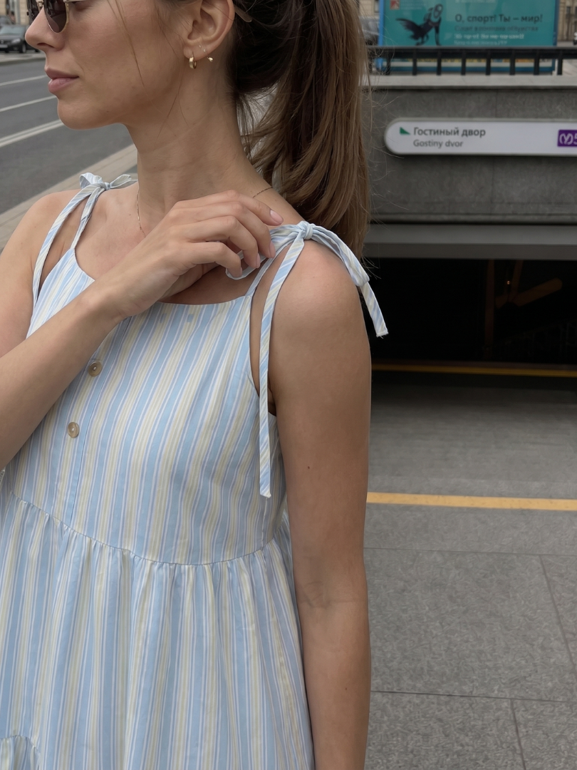 Pruthea | Sleeveless Tie Strap Stripe Pattern Midi Dress