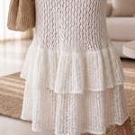 Merla | Open Knit Ruffle Hem Bodycon Midi Dress