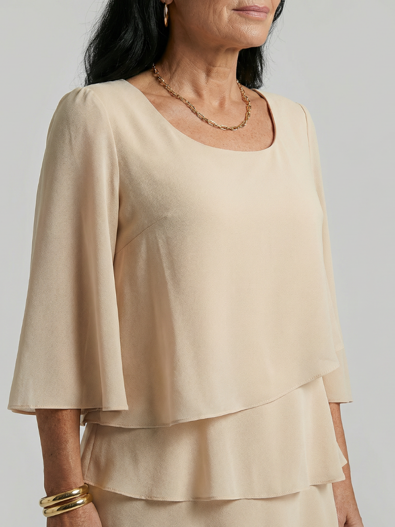 Lilabeth | Layered Flare Sleeve Knee Length Dress