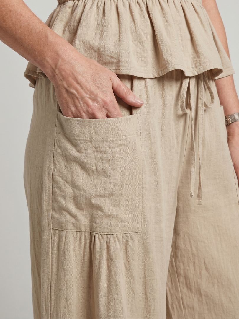 Selthea | Peplum Detail Smocked Top And Wide Leg Pants Set