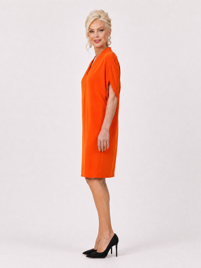 Verenabeth | V Neck Short Sleeve Knee Length Dress