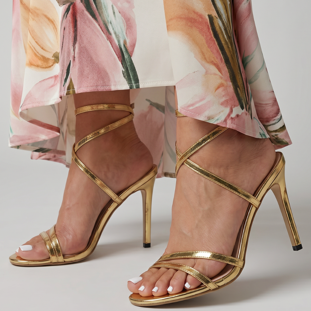 Wilvia | Metallic Wrap Strap Stiletto Sandals