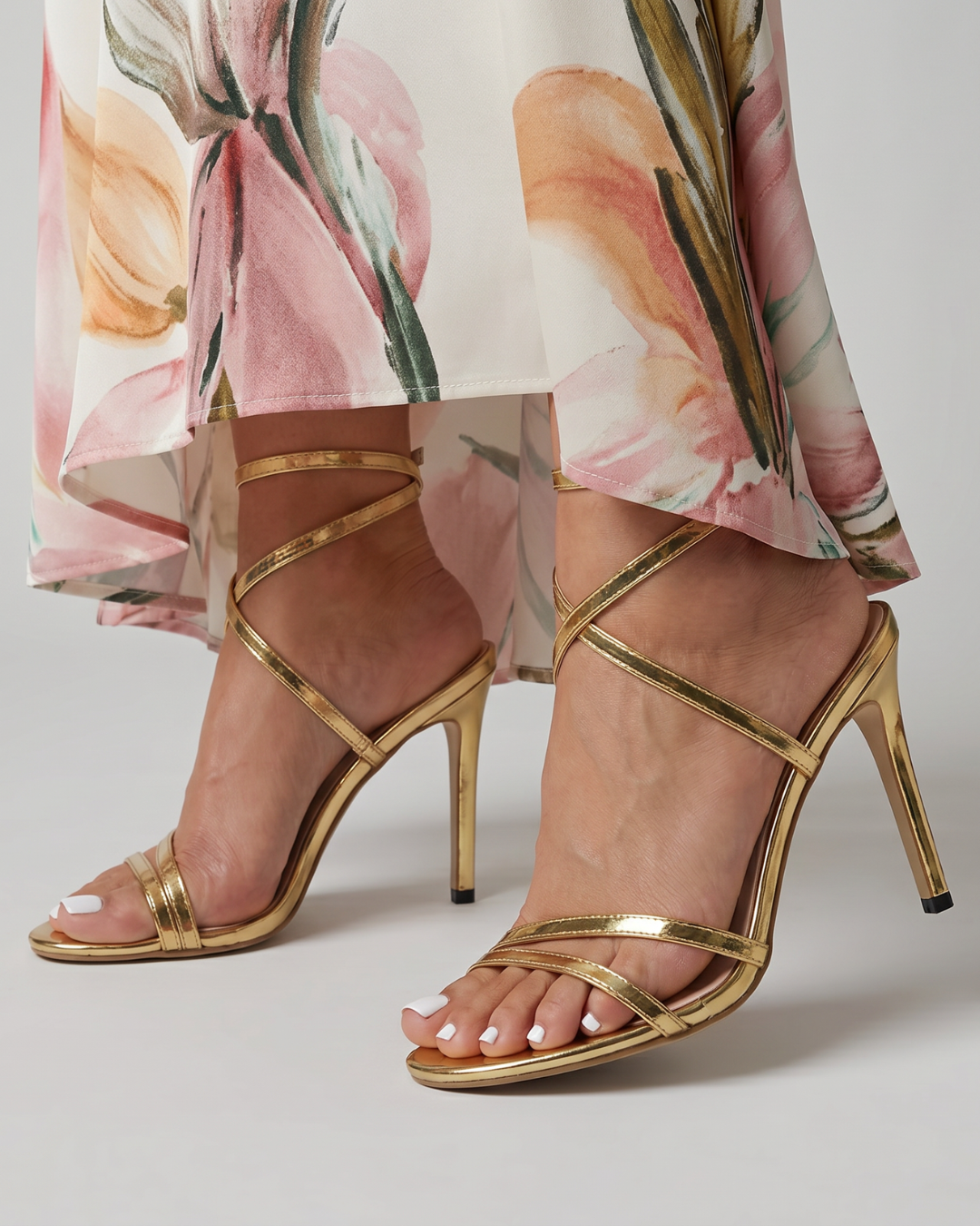 Wilvia | Metallic Wrap Strap Stiletto Sandals